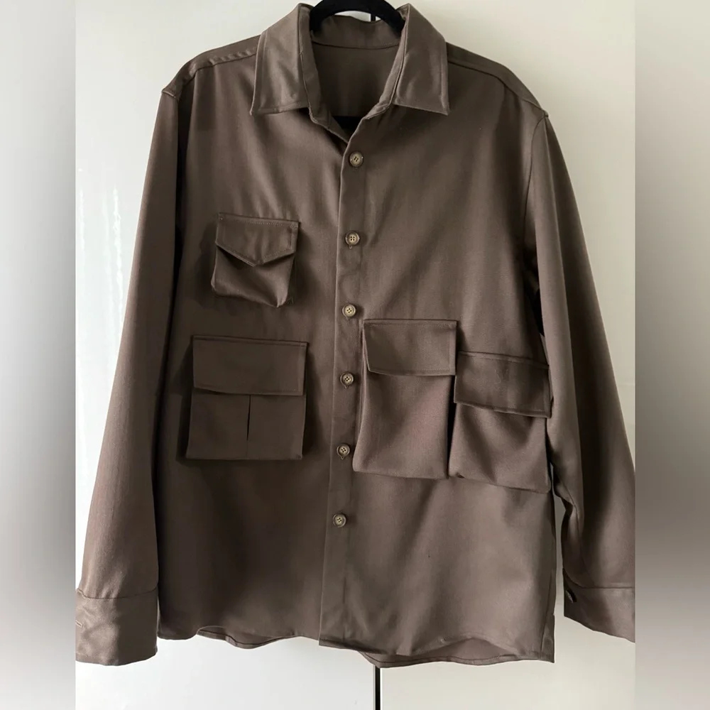 Custom Brown Utility Wool blend shirt Jacket large